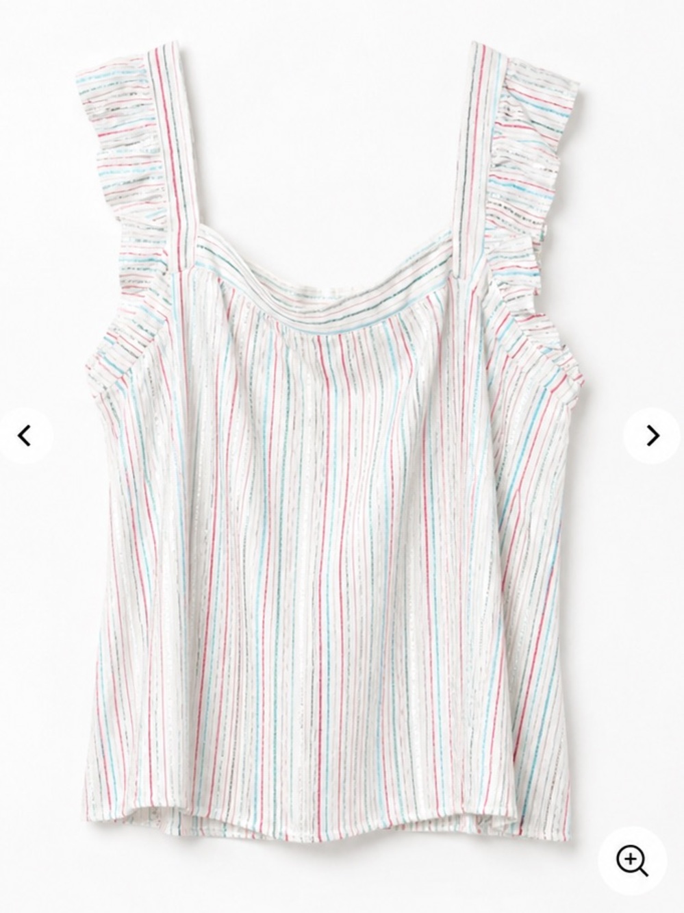 LOFT White Multi-Striped Ruffle Strap Tank